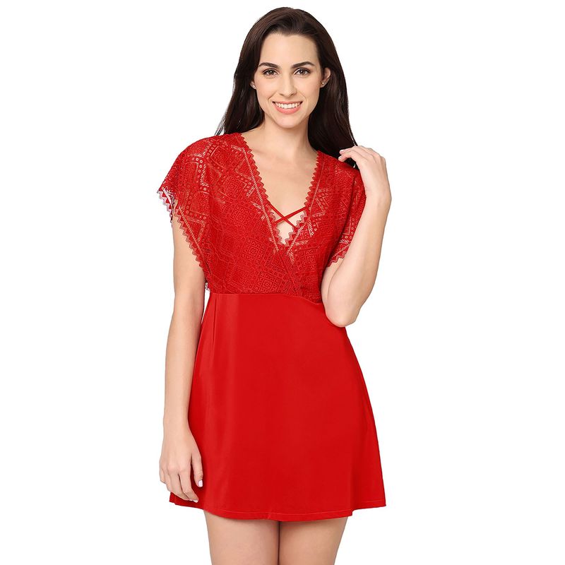 Wacoal Gaia Collection Short Lacy Babydoll Chemise Red (M)
