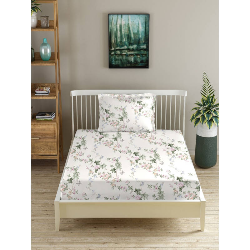 MORADO Premium Glace Cotton White Flat Bedsheet with 1 Pillow Cover (Single)