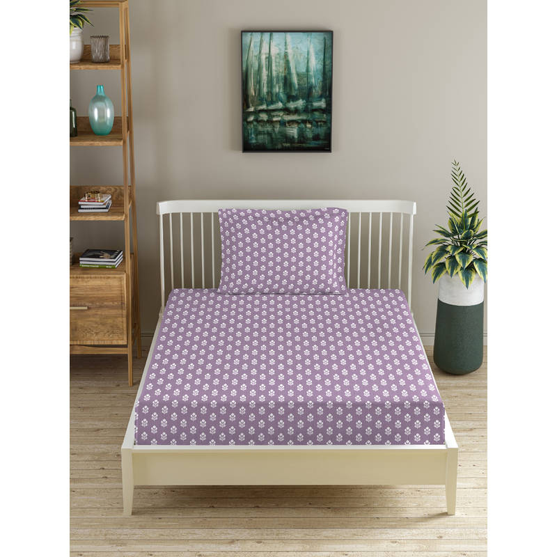 MORADO Premium Glace Cotton Purple Flat Bedsheet with 1 Pillow Cover (Single)