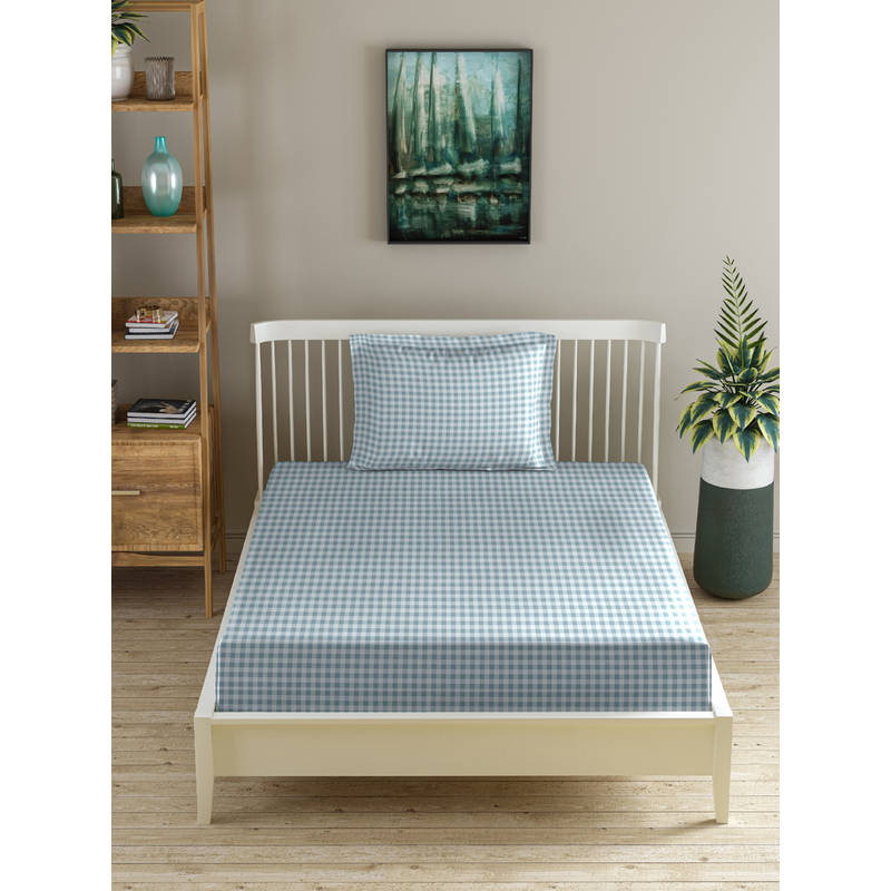 MORADO Premium Glace Cotton Grey Flat Bedsheet with 1 Pillow Cover (Single)
