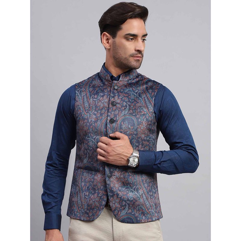 Monte Carlo Blue Floral Printed Waist Coat (L)