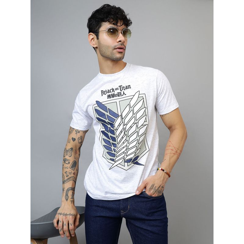Free Authority Official Attack On Titans Printed Regular Fit White T-Shirt (M)