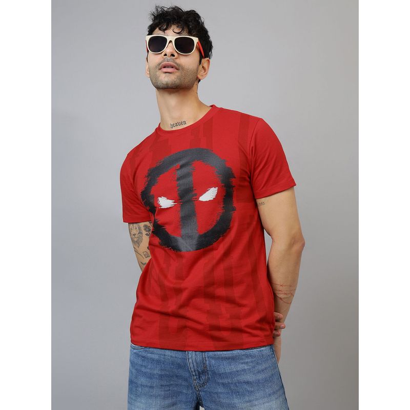Free Authority Official Deadpool Printed Regular Fit Red T-shirt (L)