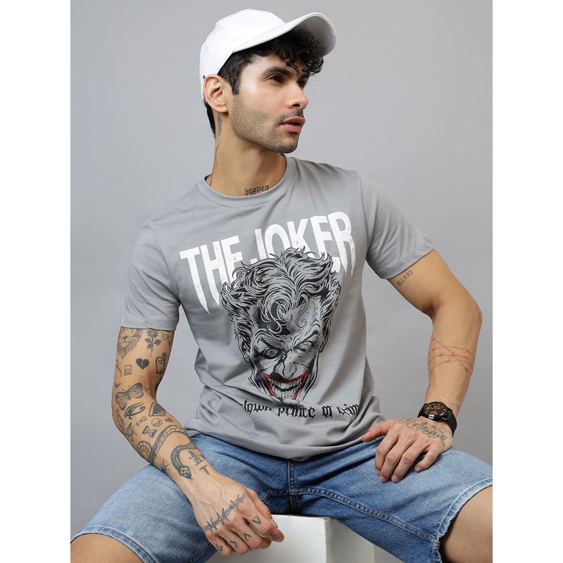 Free Authority Official Joker Printed Regular Fit Grey T-shirt (XL)