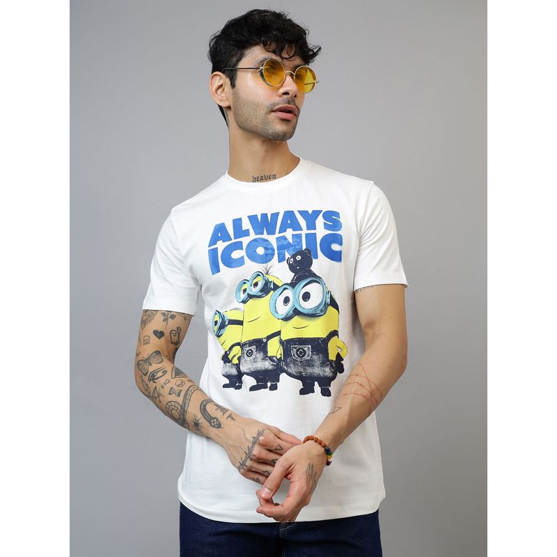 Free Authority Official Minions Printed Regular Fit White T-shirt (S)