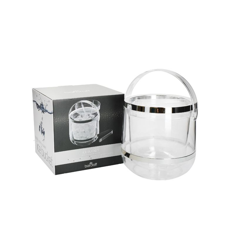 BarCraft Acrylic Double Walled Insulated Ice Bucket With Lid And Tongs
