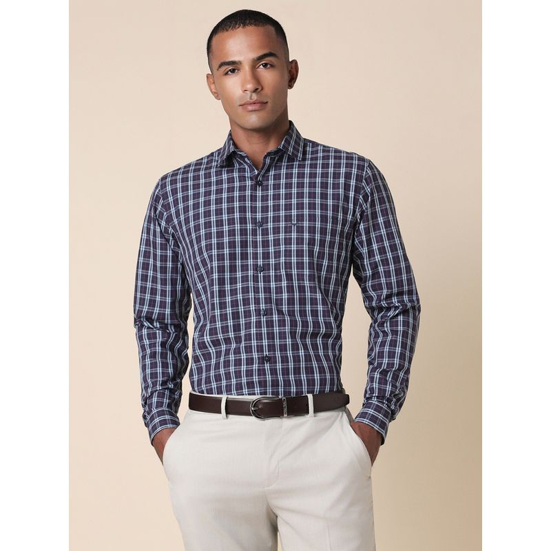 Allen Solly Men Navy Blue Checks Full Sleeves Slim Fit Formal Shirt (38)