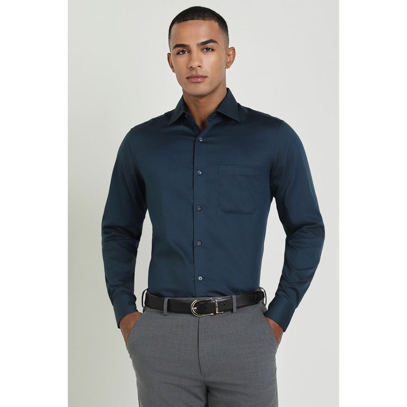 Allen Solly Men Navy Blue Solid Full Sleeves Regular Fit Formal Shirt (39)