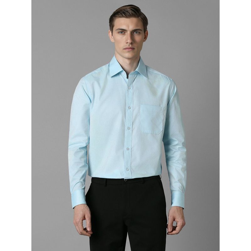 Louis Philippe Men Blue Textured Full Sleeves Regular Fit Formal Shirt (40)