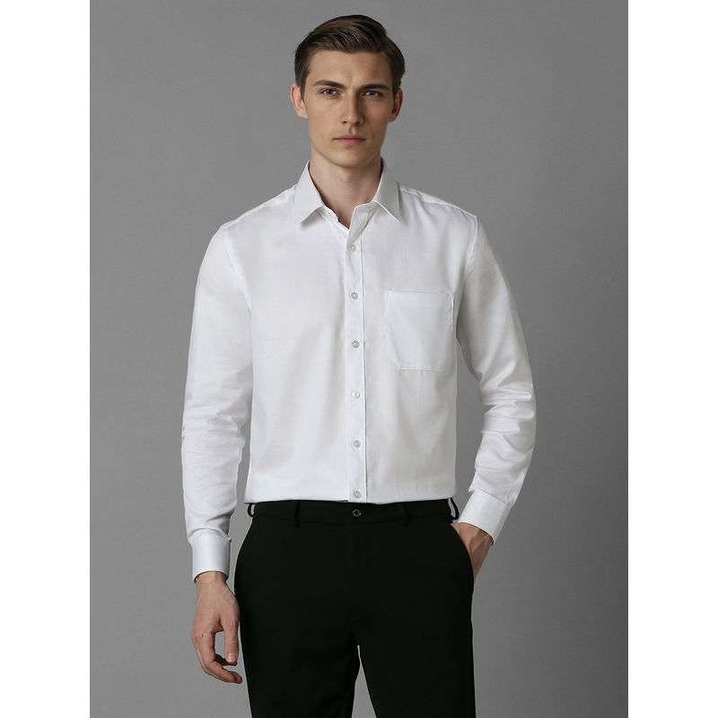 Louis Philippe Mens White Textured Easy to Iron Cotton Slim fit Formal Shirt (39)
