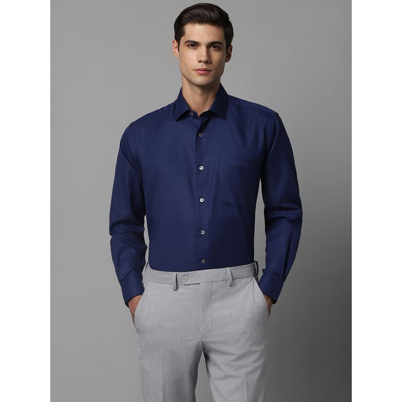 Louis Philippe Men Navy Blue Textured Full Sleeves Regular Fit Formal Shirt (40)