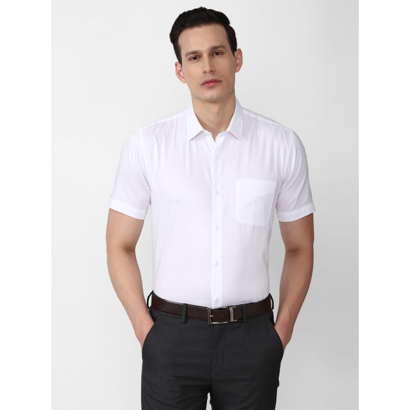 Peter England Men White Solid Half Sleeves Regular Fit Formal Shirt (42)