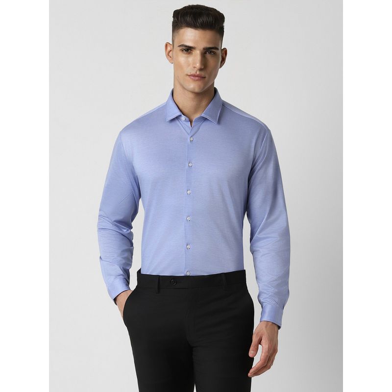 Van Heusen Men Blue Solid Full Sleeves Slim Fit Formal Shirt (40)