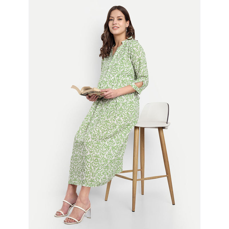 Mamma's Maternity Green Cotton Printed Pregnancy/Feeding Short Dress (XL)