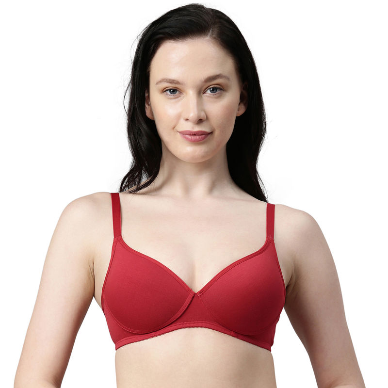 Enamor Women A039 Padded Wirefree Perfect Coverage Supima Cotton T-Shirt Bra Red (34C)