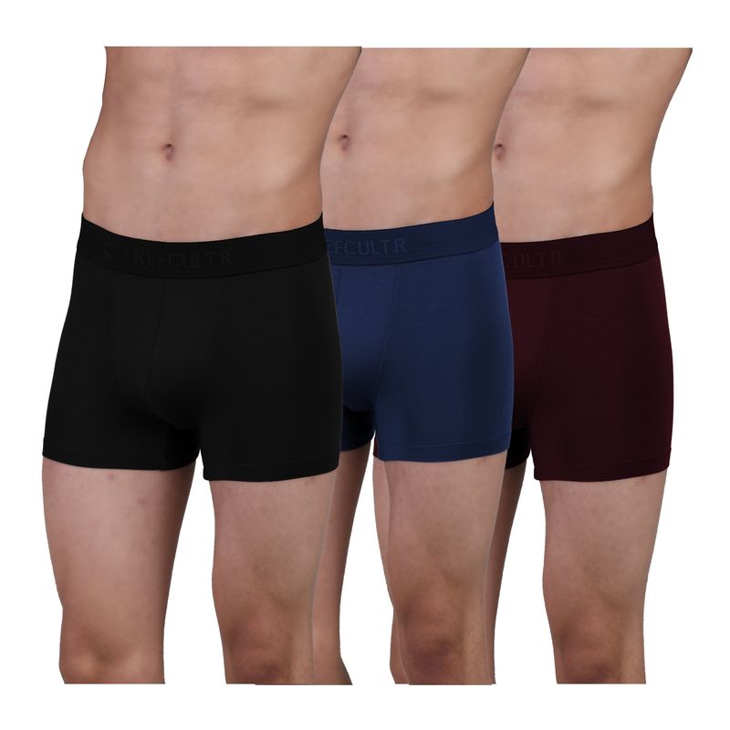 FREECULTR Men's Anti-Microbial Air-Soft Micromodal Underwear Trunk, Pack of 3 - Multi-Color (XL)