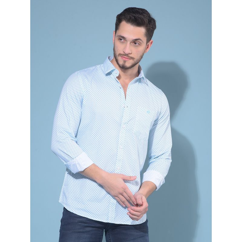 CRIMSOUNE CLUB Men Blue Cotton Printed Casual Shirt (S)