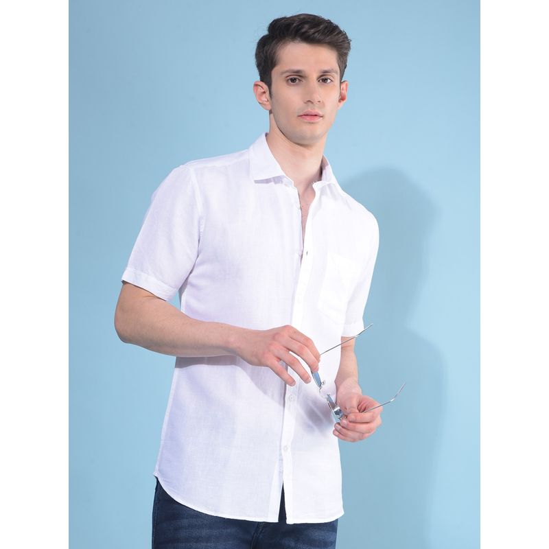 CRIMSOUNE CLUB Men White Linen Casual Shirt (XL)