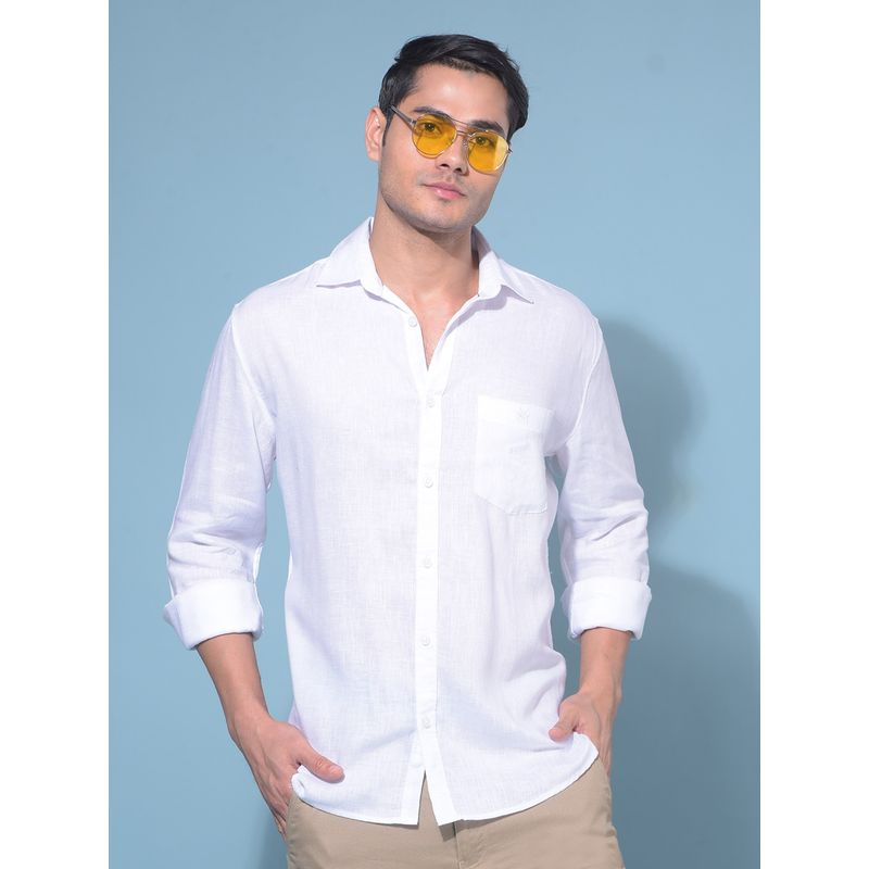 CRIMSOUNE CLUB Men's White Blended Shirt (M)