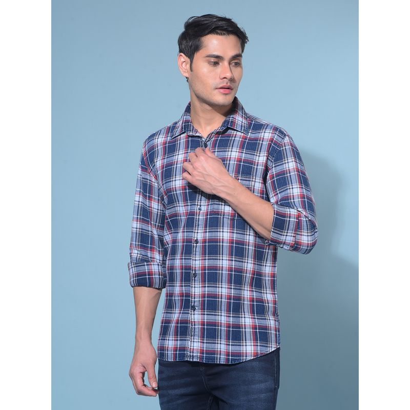 CRIMSOUNE CLUB Men's Red Tartan Check 100% Cotton Resort Shirt (L)