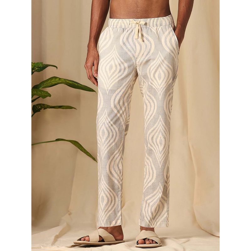 Mufti Rich Eggshell White Printed Chinos (M)