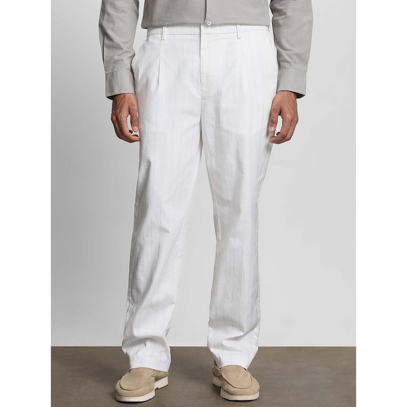 Mufti Soft Off White Pleated Chinos (36)