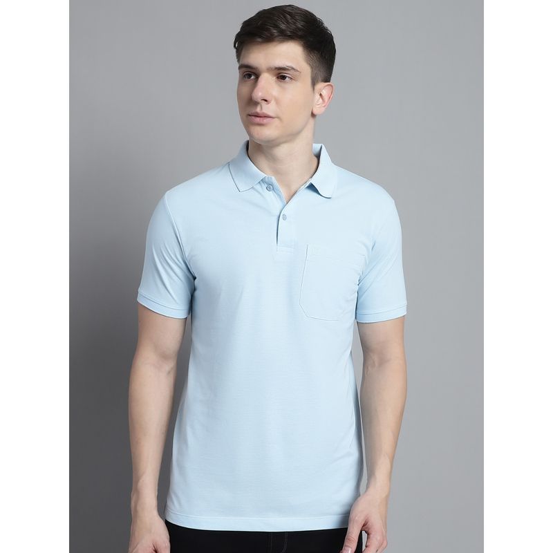 VENITIAN Mens Solid Polo Neck Ocean T-Shirt with Pocket (L)