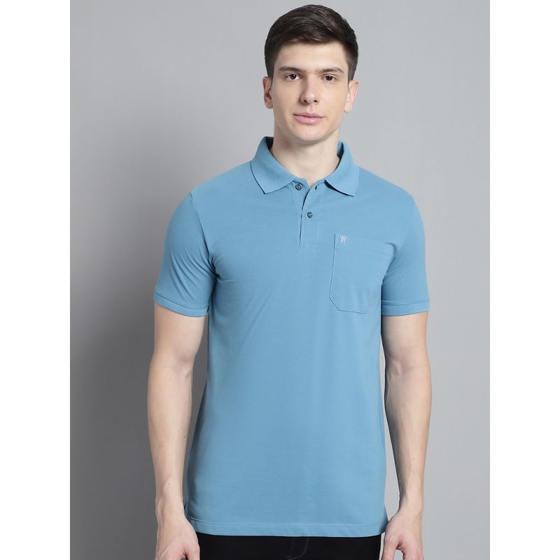 VENITIAN Mens Solid Polo Neck Teal T-Shirt with Pocket (M)