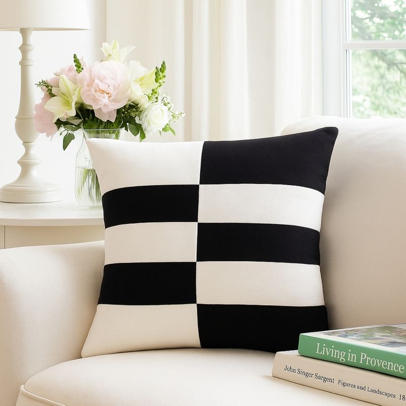 THROW PILLOW Stunning Black & White Patchwork Cushion Cover - Premium Fabric Decor (12x12 inches)