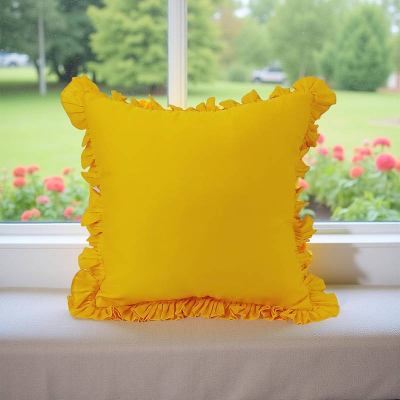 THROW PILLOW Sunny Frill Delight: Premium Yellow Cushion Cover With Charming Trim (12x12 inches)
