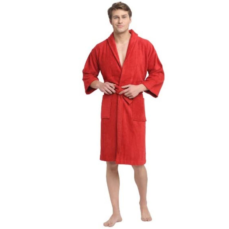 Creeva Red Solid 100% Cotton Bath Robe (S)