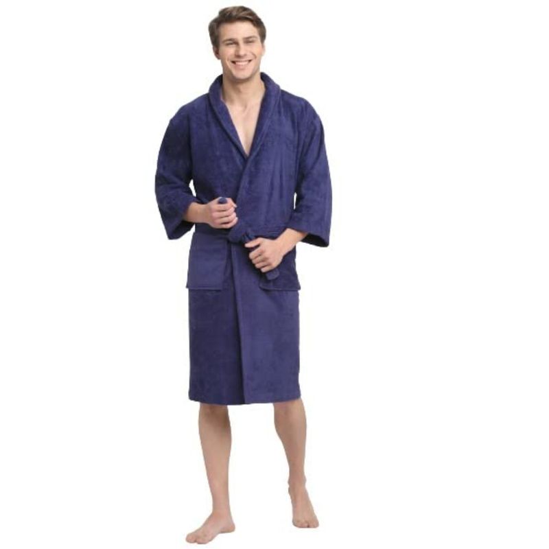 Creeva Navy Blue 100% Cotton Bath Robe (L)