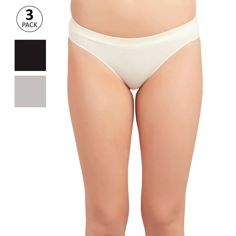 SOIE Low Rise Cotton Spandex Bikini Pack of 3-Multi-Color (XL)