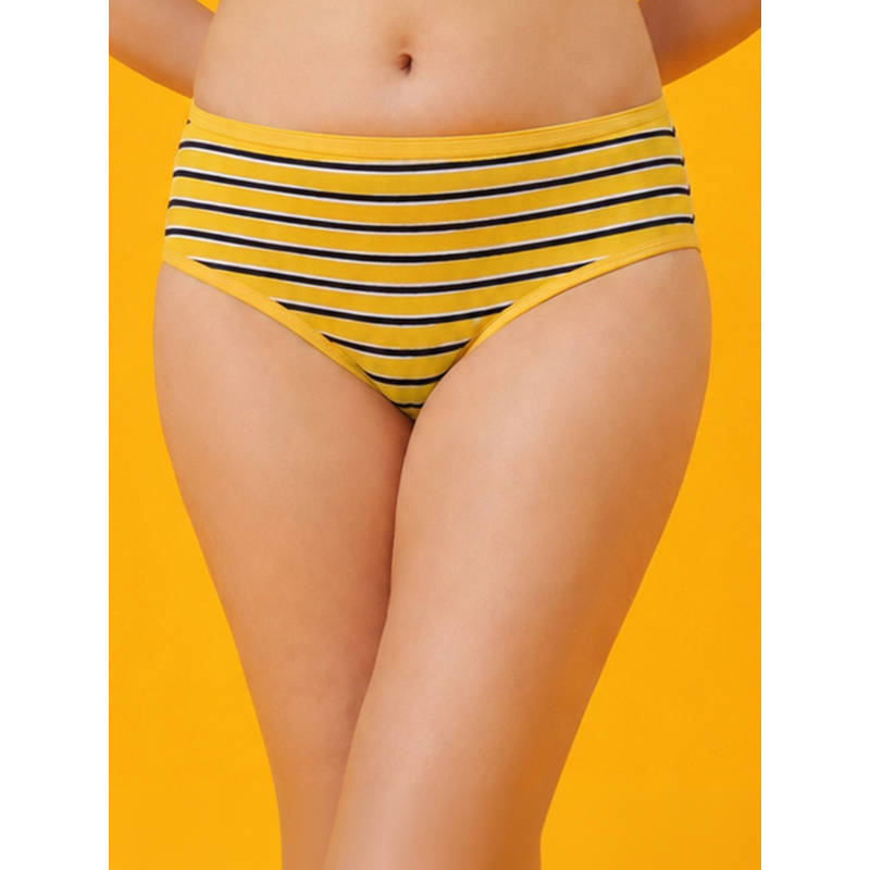 Clovia Cotton Yellow Stripes Hipster (M)