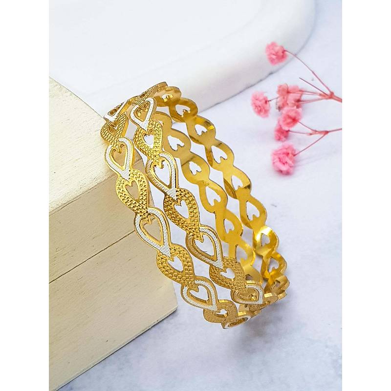 GRIIHAM Women Traditional Italian Light Weight White-Gold Brass Bangles (Pack of 2) (2.8)