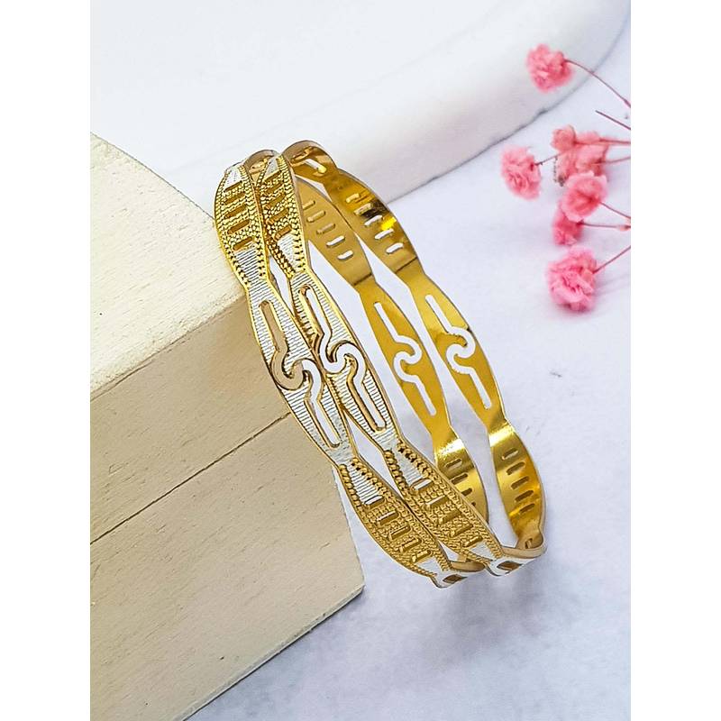 GRIIHAM Women Stylish Italian Light Weight White-Gold Brass Bangles (Pack of 2) (2.6)