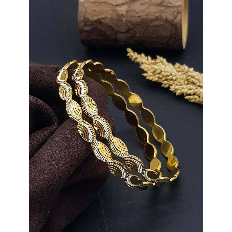 GRIIHAM Women Italian Light Weight White-Gold Brass Bangles (Pack of 2) (2.6)