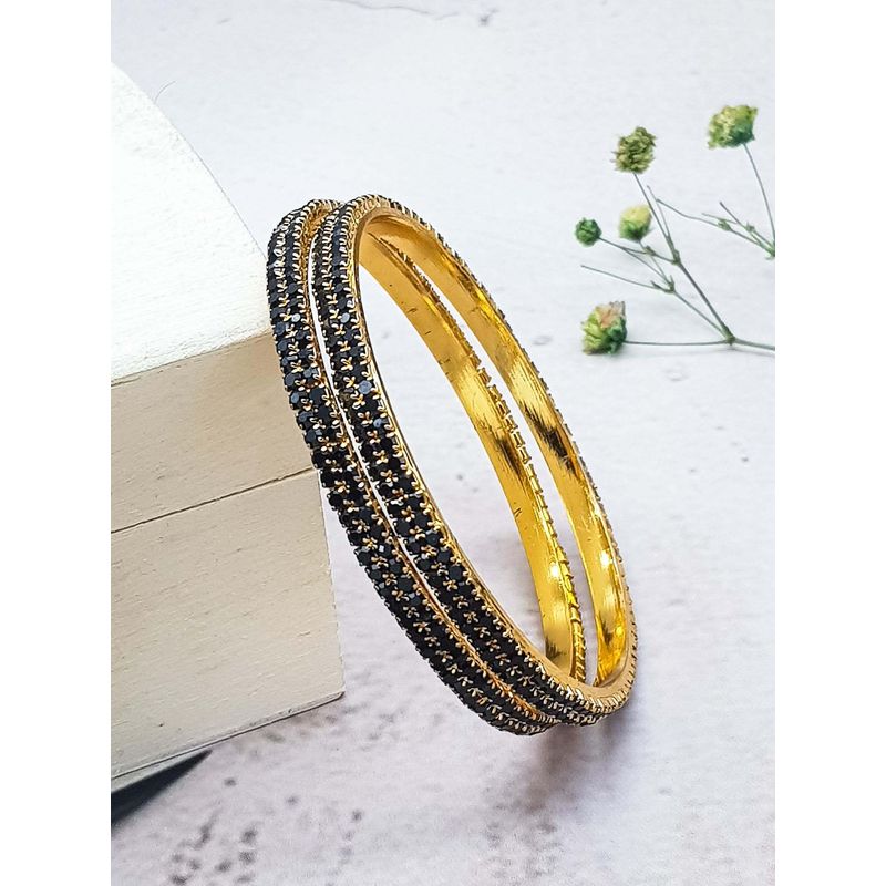 GRIIHAM Women Italian Black Stone Gold Plating Brass Bangles (Pack of 2) (2.6)