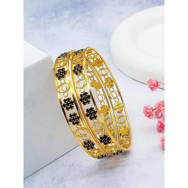 GRIIHAM Women Italian Black Stone Brass Bangles (Pack of 2) (2.6)