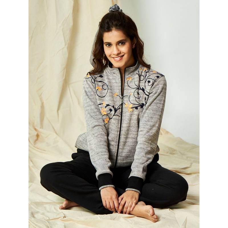 July Nightwear Winter Collection For Women Navy Fleece Track Suit with Zipper (S)