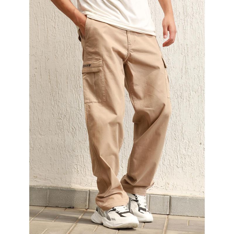 Hubberholme Mens Taupe Smart Casual Summer Cotton Loose Fit Mid Rise Cargo Pant (32)