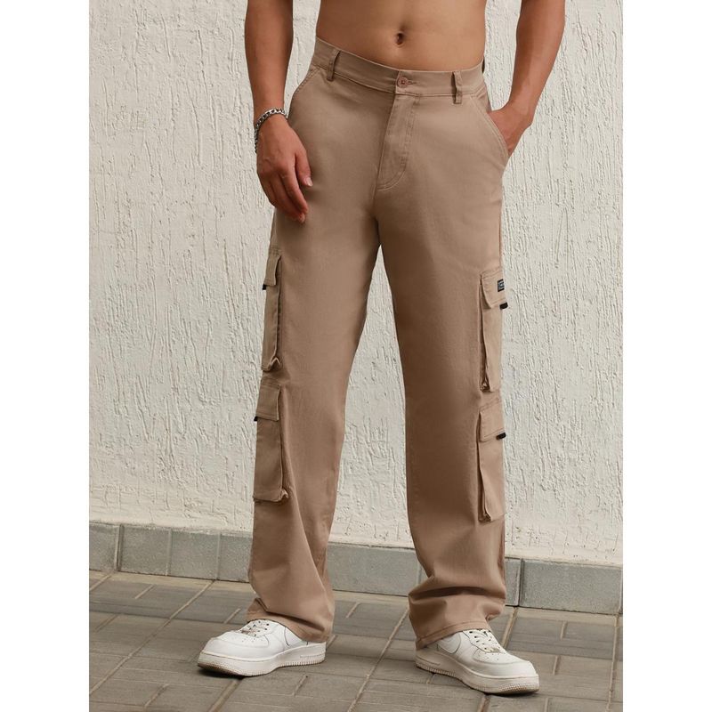 Hubberholme Mens Taupe Smart Casual Summer Cotton Loose Fit Mid Rise Cargo Pant (28)