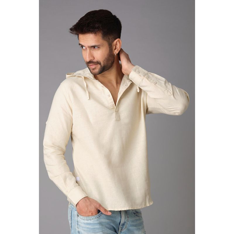 ROOKIES Beige Full Sleeve Cotton Linen Slim Fit T-shirt (S)