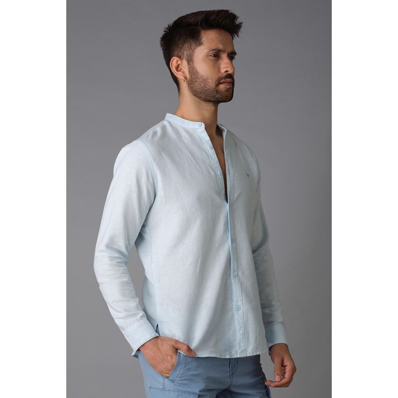 ROOKIES Sky Blue Full Sleeve Cotton Linen Slim Fit Shirt (L)