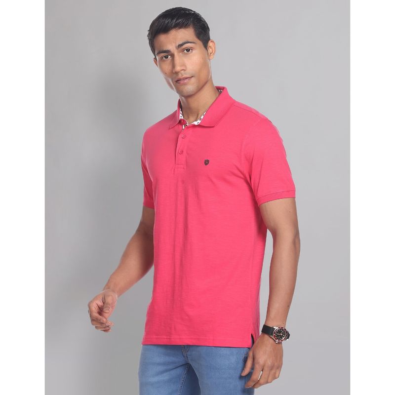 AD By Arvind Heathered Cotton Polo Shirt Pink (S)
