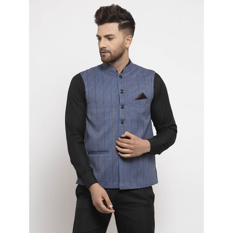 NEUDIS Blue Stripes Nehru Jacket (S)