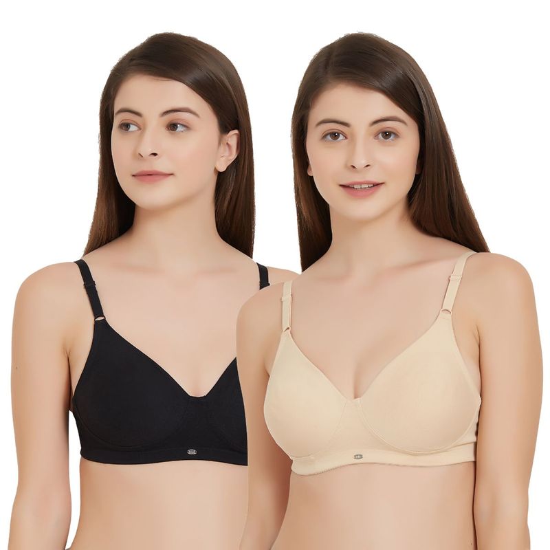 SOIE Women's Full Coverage Seamless Cup Non-Wired Bra (PACK OF 2) - Multi-Color (34C)