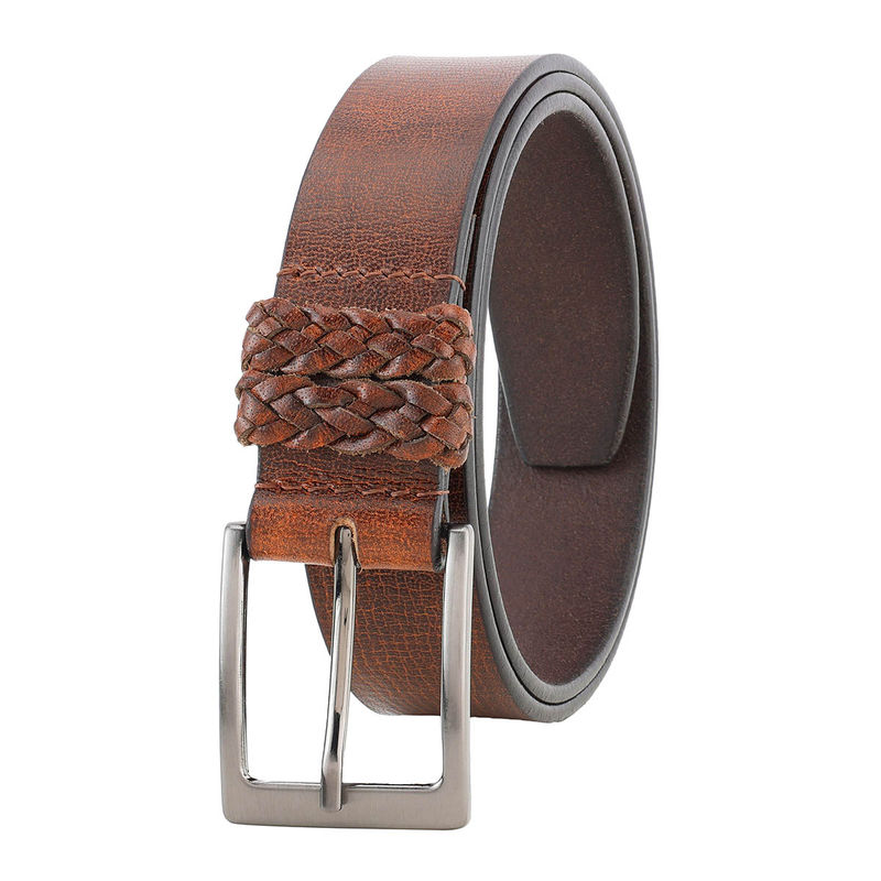 Aditi Wasan Brown Men's Genuine Leather Casual Belt with Braided Loop (30)Brown Men's Genuine Leather Casual Belt with Braided Loop (30)
