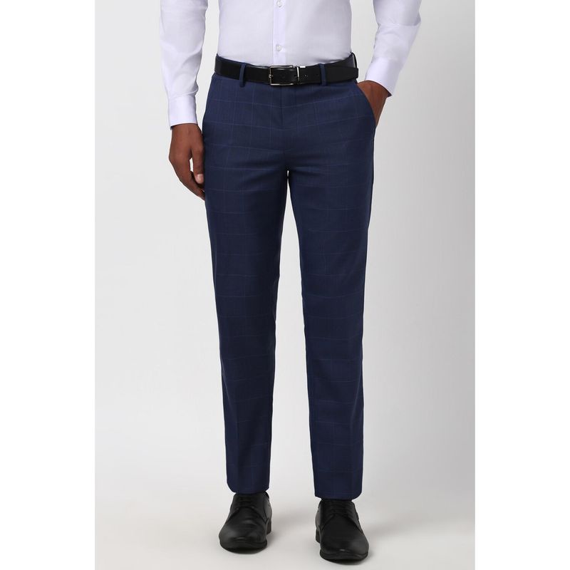 Buy Peter England Men Navy Blue Checks Slim Fit Trouser Online