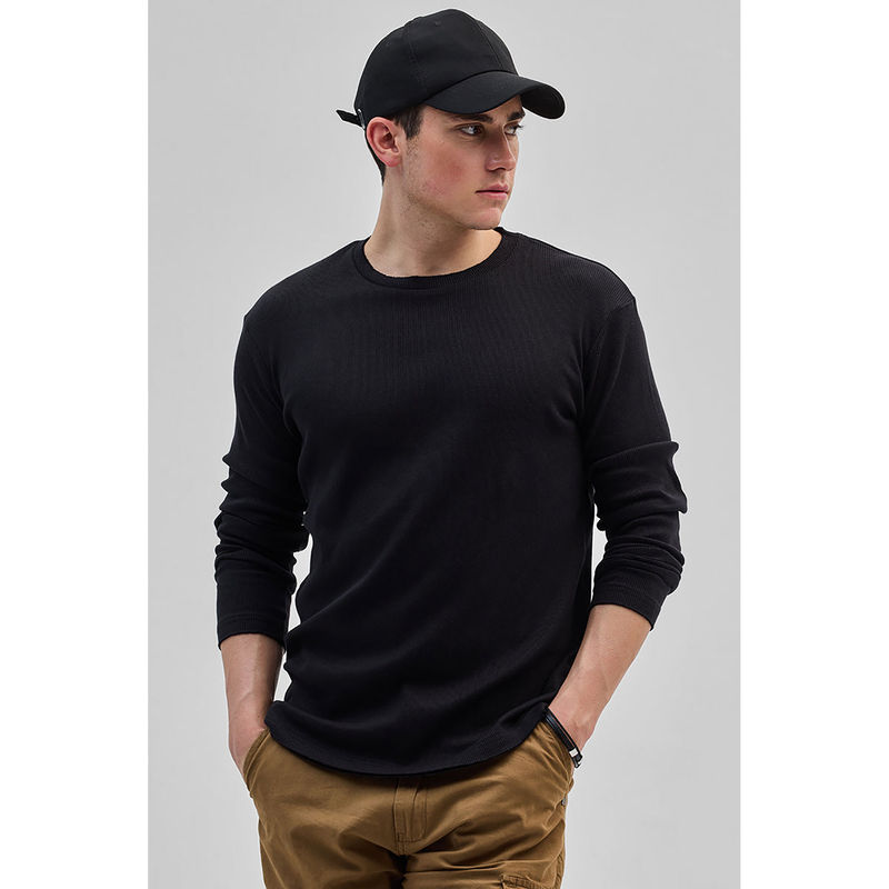Snitch Black Crew Neck Textured Sweatshirt (L)